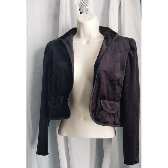 Vintage Leslie Fay 1970s Velvet Cropped Jacket Black Open Front - Picture 1 of 6